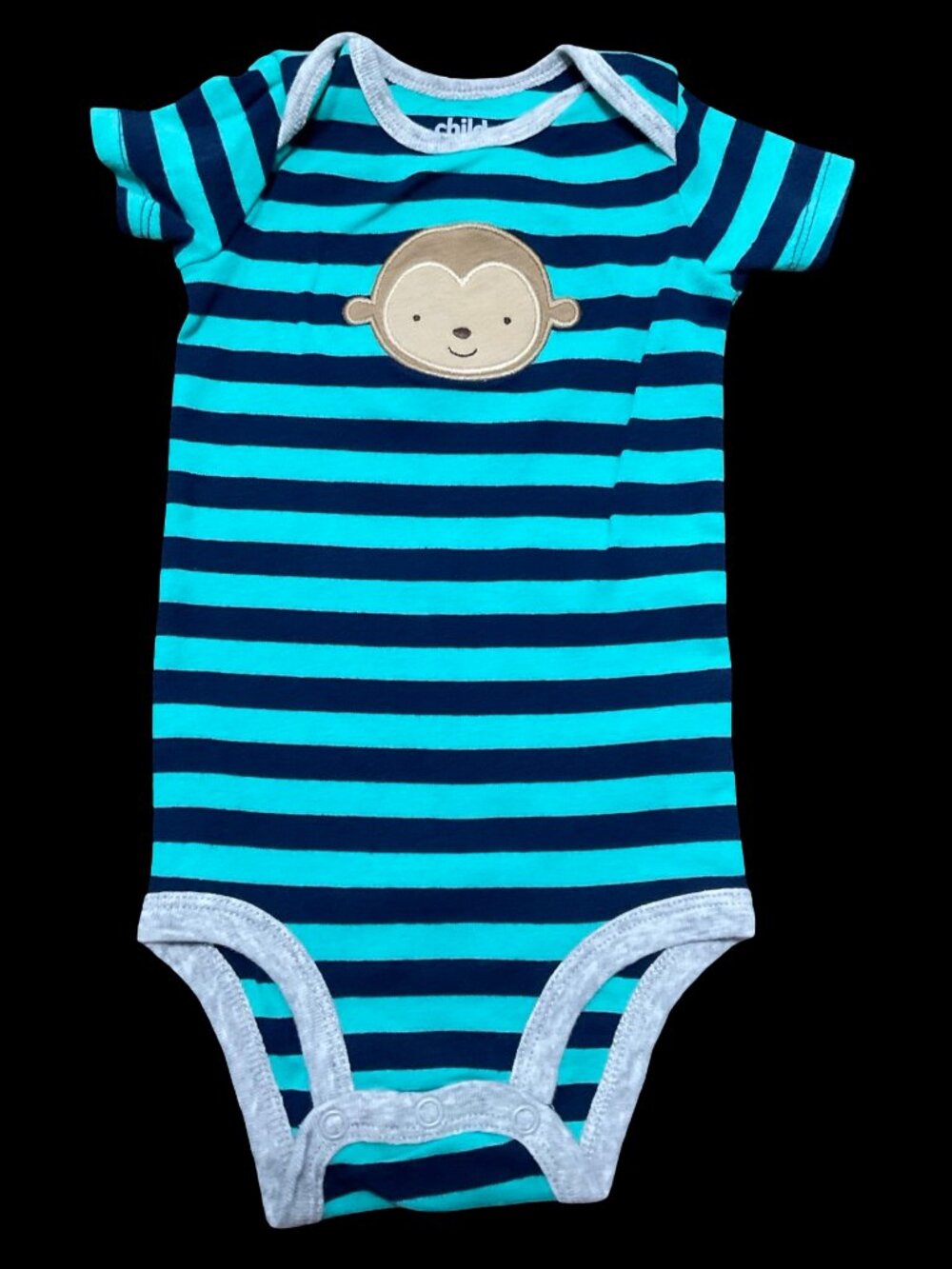 🌻10/$25 - Blue/Green Striped Onesie w/ Monkey Applique